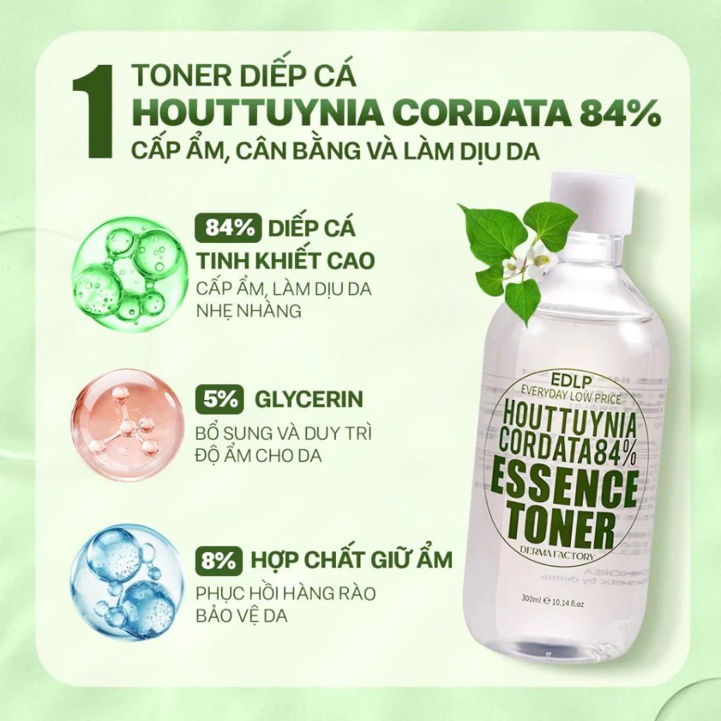 Toner tinh chất rau diếp cá 84% làm dịu và cân bằng da - Derma Factory EDLP Houttuynia Cordata 84% Essence Toner