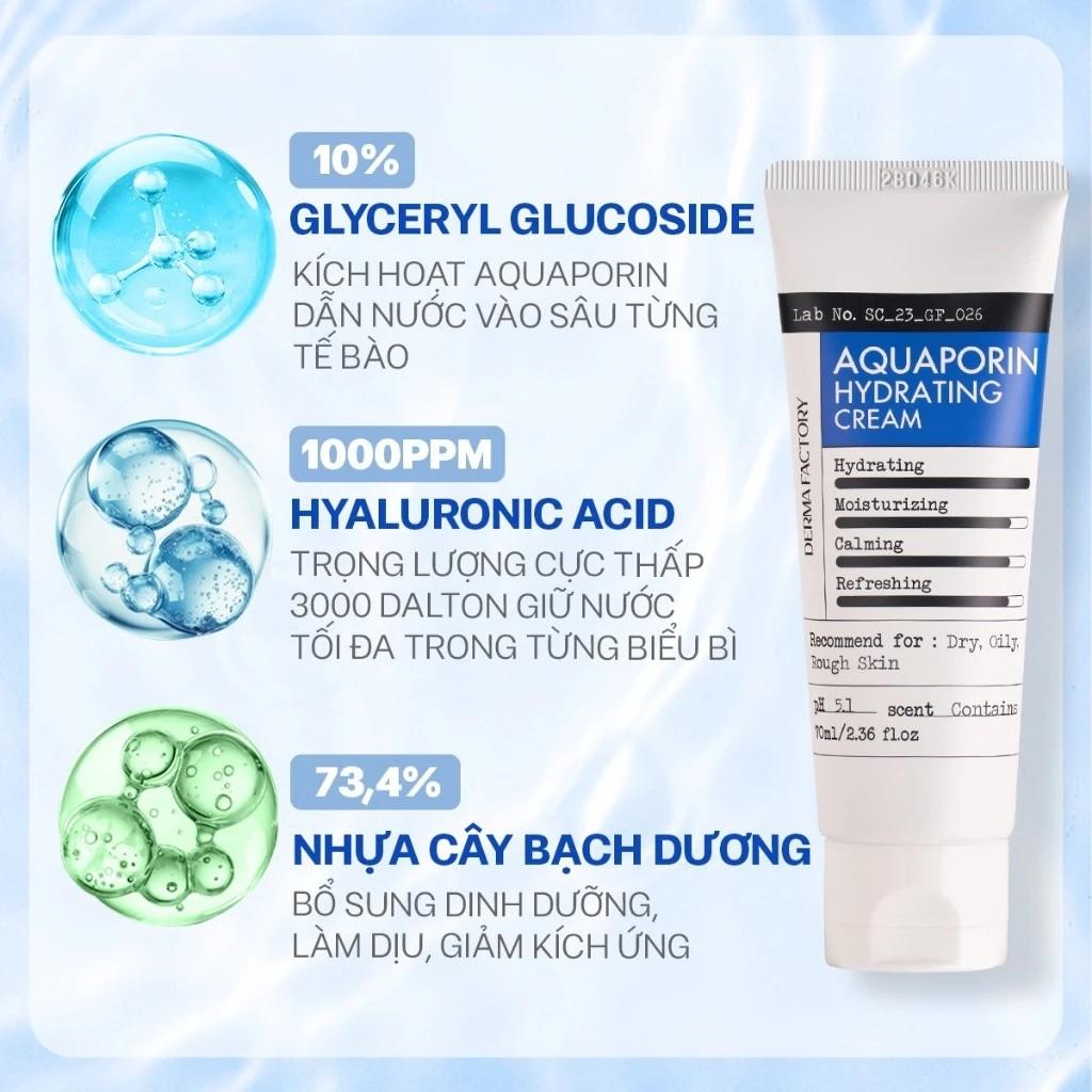 Kem dưỡng cấp ẩm và phục hồi hàng rào da - Derma Factory Aquaporin Hydrating Cream 70ml